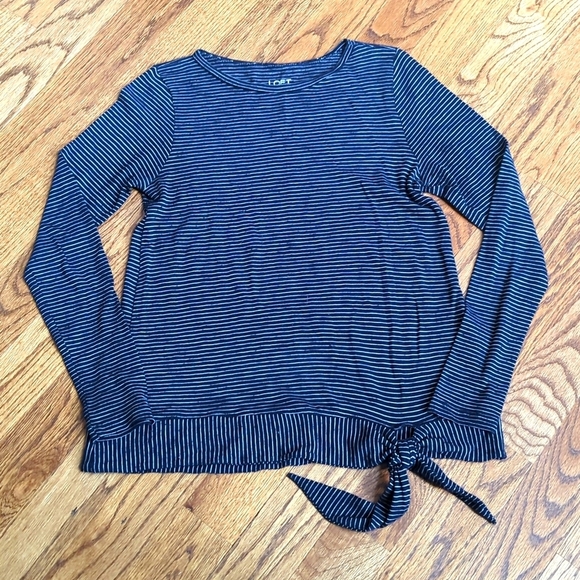 LOFT Tops - LOFT Long Sleeve Shirt with a Tie on the Waist Navy Stripe Size XS